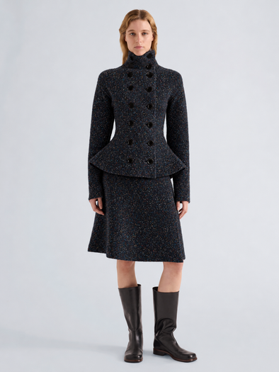 Proenza Schouler Front Full Length On Model Image of Capucine Jacket in Donegal Knit in Black Multi