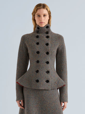 Proenza Schouler Front cropped image of model wearing Capucine Jacket in Donegal Knit in Blue Multi