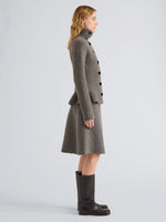 Proenza Schouler Side full length image of model wearing Capucine Jacket in Donegal Knit in Blue Multi