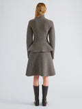 Proenza Schouler Back full length image of model wearing Capucine Jacket in Donegal Knit in Blue Multi