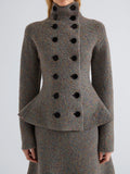 Proenza Schouler Detail image of model wearing Capucine Jacket in Donegal Knit in Blue Multi