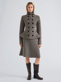 Proenza Schouler Front full length image of model wearing Daria Jacket In Plaid Wool Suiting in Grey Multi