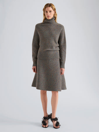 Proenza Schouler Front full length image of model wearing Capucine Skirt in Donegal Knit in Blue Multi