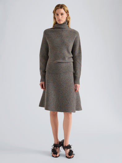 Proenza Schouler Front full length image of model wearing Capucine Skirt in Donegal Knit in Blue Multi
