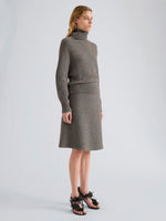 Proenza Schouler Side full length image of model wearing Capucine Skirt in Donegal Knit in Blue Multi
