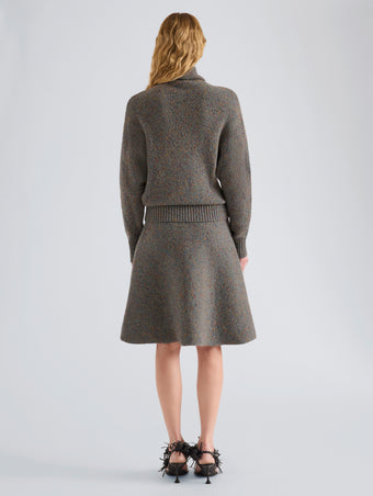 Proenza Schouler Back full length image of model wearing Capucine Skirt in Donegal Knit in Blue Multi