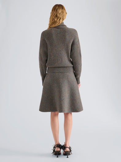 Proenza Schouler Back full length image of model wearing Capucine Skirt in Donegal Knit in Blue Multi