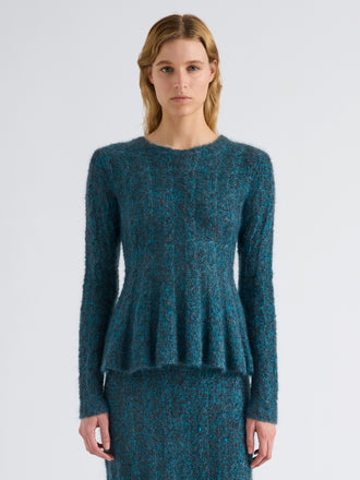 Proenza Schouler Front cropped image of model wearing Joelle Top in Looped Mohair in Blue Multi