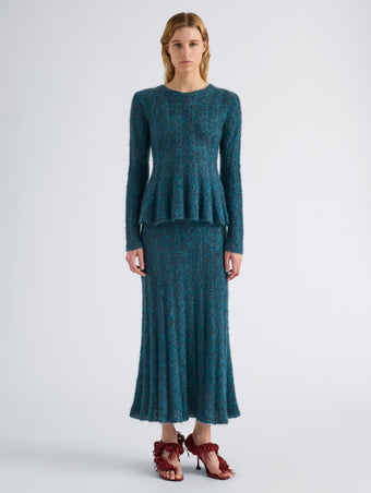 Proenza Schouler Front full length image of model wearing Joelle Top in Looped Mohair in Blue Multi