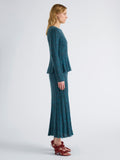 Proenza Schouler Side full length image of model wearing Joelle Top in Looped Mohair in Blue Multi