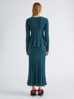 Proenza Schouler Back full length image of model wearing Joelle Top in Looped Mohair in Blue Multi