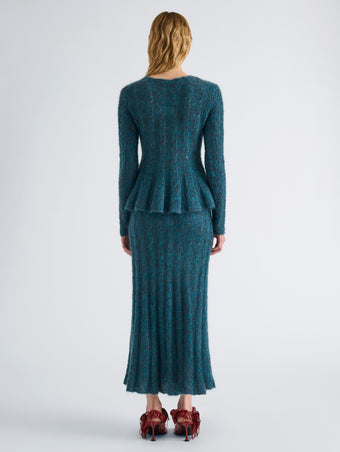 Proenza Schouler Back full length image of model wearing Joelle Top in Looped Mohair in Blue Multi