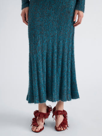 Proenza Schouler Detail image of model wearing Joelle Skirt in Looped Mohair in Blue Multi