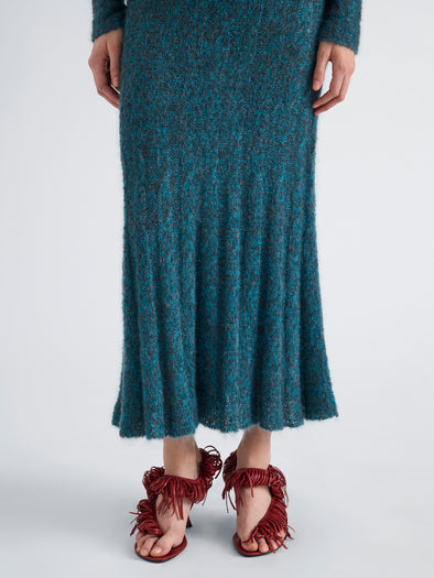 Proenza Schouler Detail image of model wearing Joelle Skirt in Looped Mohair in Blue Multi