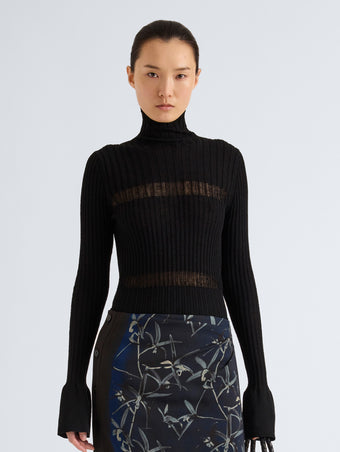 Proenza Schouler Front cropped image of model wearing Rosario Top in Textured Merino Wool in Black