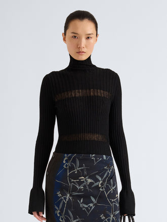 Proenza Schouler Front cropped image of model wearing Rosario Top in Textured Merino Wool in Black