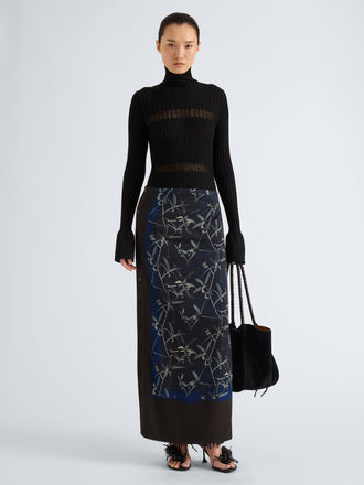 Proenza Schouler Front full length image of model wearing Rosario Top in Textured Merino Wool in Black