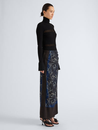 Proenza Schouler Side full length image of model wearing Rosario Top in Textured Merino Wool in Black