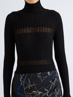 Proenza Schouler Detail image of model wearing Rosario Top in Textured Merino Wool in Black