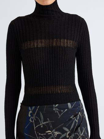Proenza Schouler Detail image of model wearing Rosario Top in Textured Merino Wool in Black