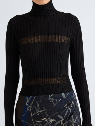 Proenza Schouler Detail image of model wearing Rosario Top in Textured Merino Wool in Black