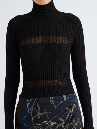 Proenza Schouler Detail image of model wearing Rosario Top in Textured Merino Wool in Black