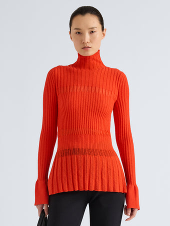 Proenza Schouler Front cropped image of model wearing Rosario Top in Textured Merino Wool in Orange