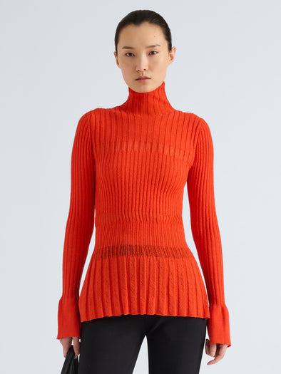 Proenza Schouler Front cropped image of model wearing Rosario Top in Textured Merino Wool in Orange