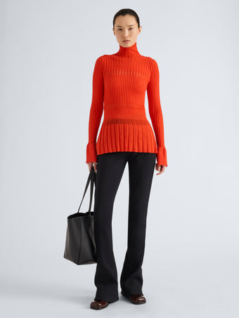 Proenza Schouler Front full length image of model wearing Rosario Top in Textured Merino Wool in Orange