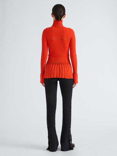 Proenza Schouler Back full length image of model wearing Rosario Top in Textured Merino Wool in Orange