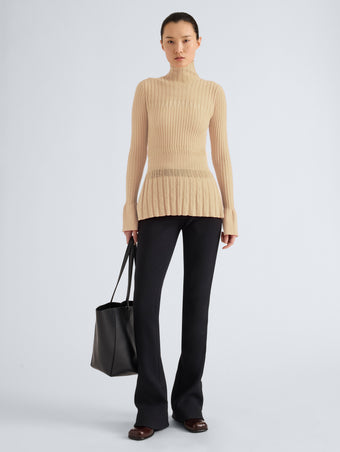 Proenza Schouler Front full length image of model wearing Rosario Top in Textured Merino Wool in Taupe