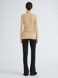 Proenza Schouler Back full length image of model wearing Rosario Top in Textured Merino Wool in Taupe