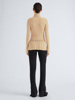 Proenza Schouler Back full length image of model wearing Rosario Top in Textured Merino Wool in Taupe