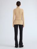 Proenza Schouler Back full length image of model wearing Rosario Top in Textured Merino Wool in Taupe