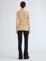 Proenza Schouler Back full length image of model wearing Rosario Top in Textured Merino Wool in Taupe