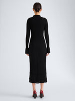 Proenza Schouler Back full length image of model wearing Rosario Dress in Textured Merino Wool in Black