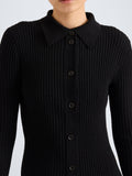 Proenza Schouler Detail image of model wearing Rosario Dress in Textured Merino Wool in Black