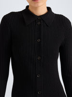 Proenza Schouler Detail image of model wearing Rosario Dress in Textured Merino Wool in Black
