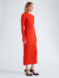 Proenza Schouler Side full length image of model wearing Rosario Dress in Textured Merino Wool in Orange
