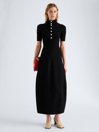 Proenza Schouler Front full length image of model wearing Mathilde Dress in Compact Stretch Viscose in Black