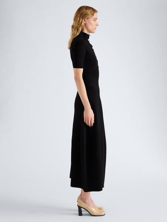 Proenza Schouler Side full length image of model wearing Mathilde Dress in Compact Stretch Viscose in Black
