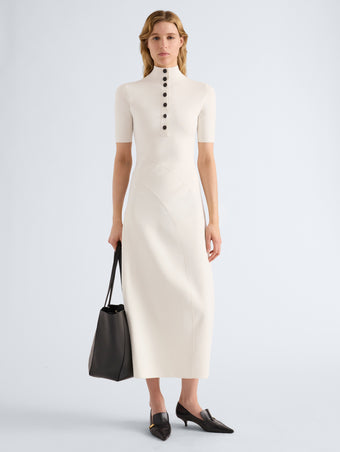 Proenza Schouler Front full length image of model wearing Mathilde Dress in Compact Stretch Viscose in Off White
