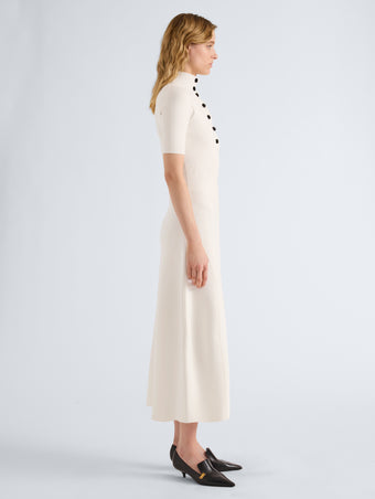 Proenza Schouler Side full length image of model wearing Mathilde Dress in Compact Stretch Viscose in Off White