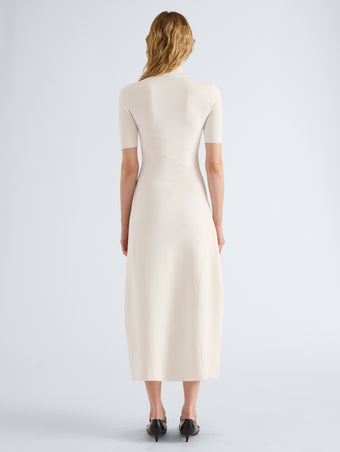 Proenza Schouler Back full length image of model wearing Mathilde Dress in Compact Stretch Viscose in Off White