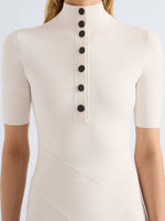 Proenza Schouler Detail image of model wearing Mathilde Dress in Compact Stretch Viscose in Off White