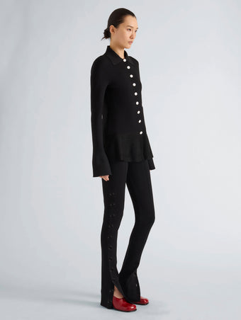 Proenza Schouler Side full length image of model wearing Martina Pant in Compact Stretch Viscose in Black