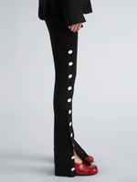Proenza Schouler Detail image of model wearing Martina Pant in Compact Stretch Viscose in Black