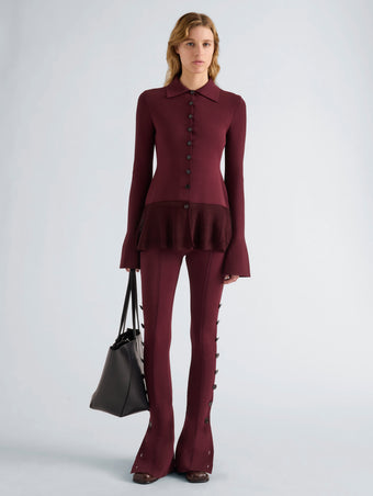 Proenza Schouler Front full length image of model wearing Martina Pant in Compact Stretch Viscose in Amarone