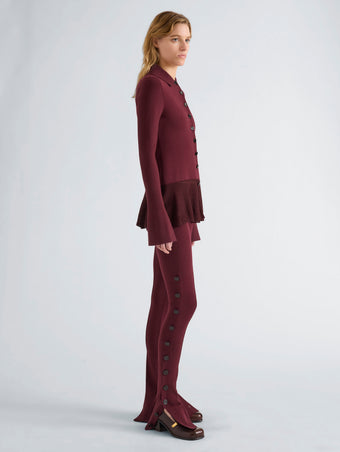Proenza Schouler Side full length image of model wearing Martina Pant in Compact Stretch Viscose in Amarone
