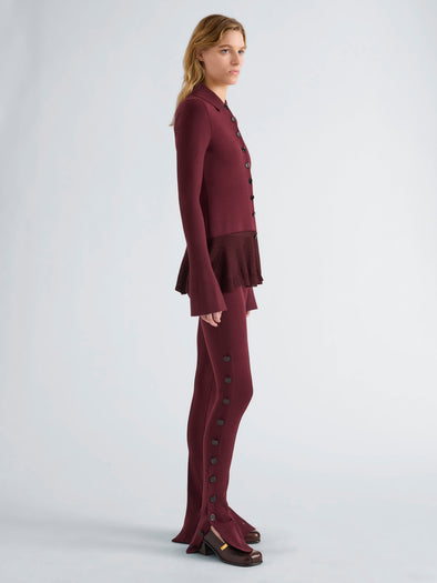 Proenza Schouler Side full length image of model wearing Martina Pant in Compact Stretch Viscose in Amarone